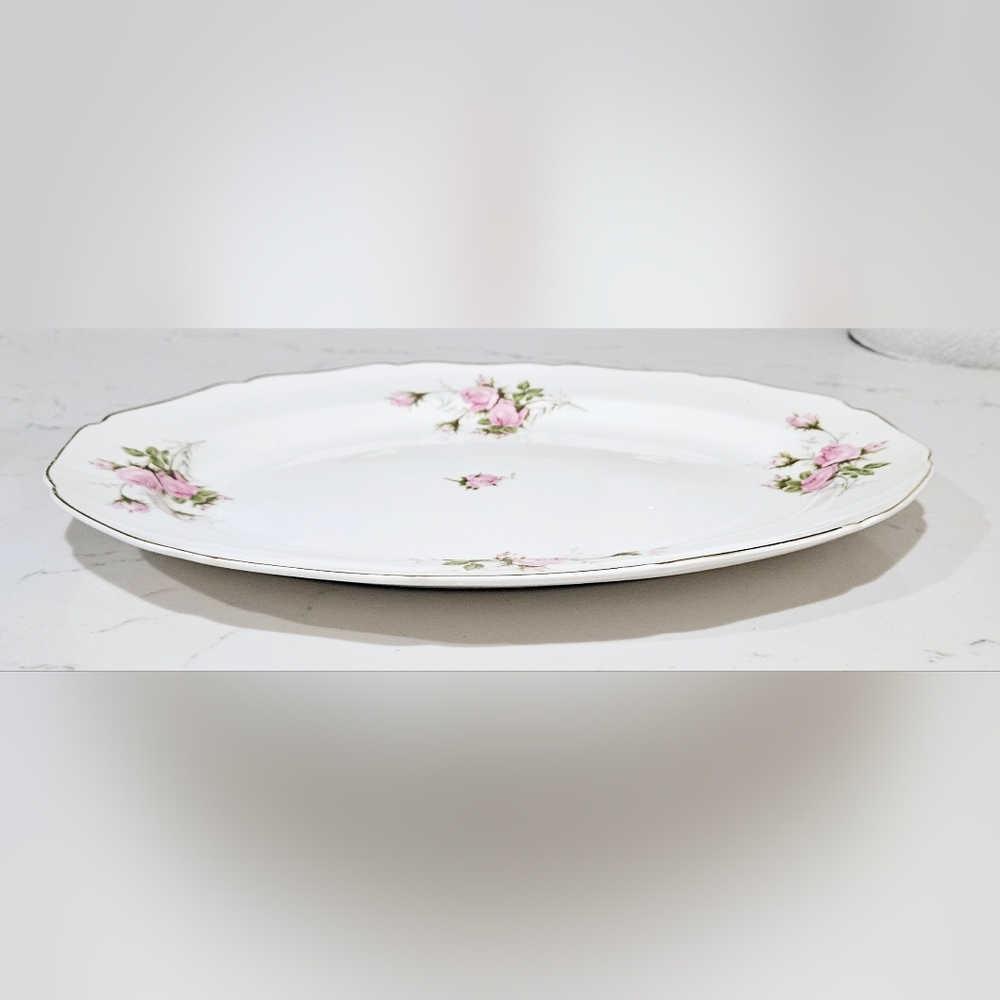 Vintage Canonsburg Pink Moss Rose Oval Serving Platter - Picture 2 of 7